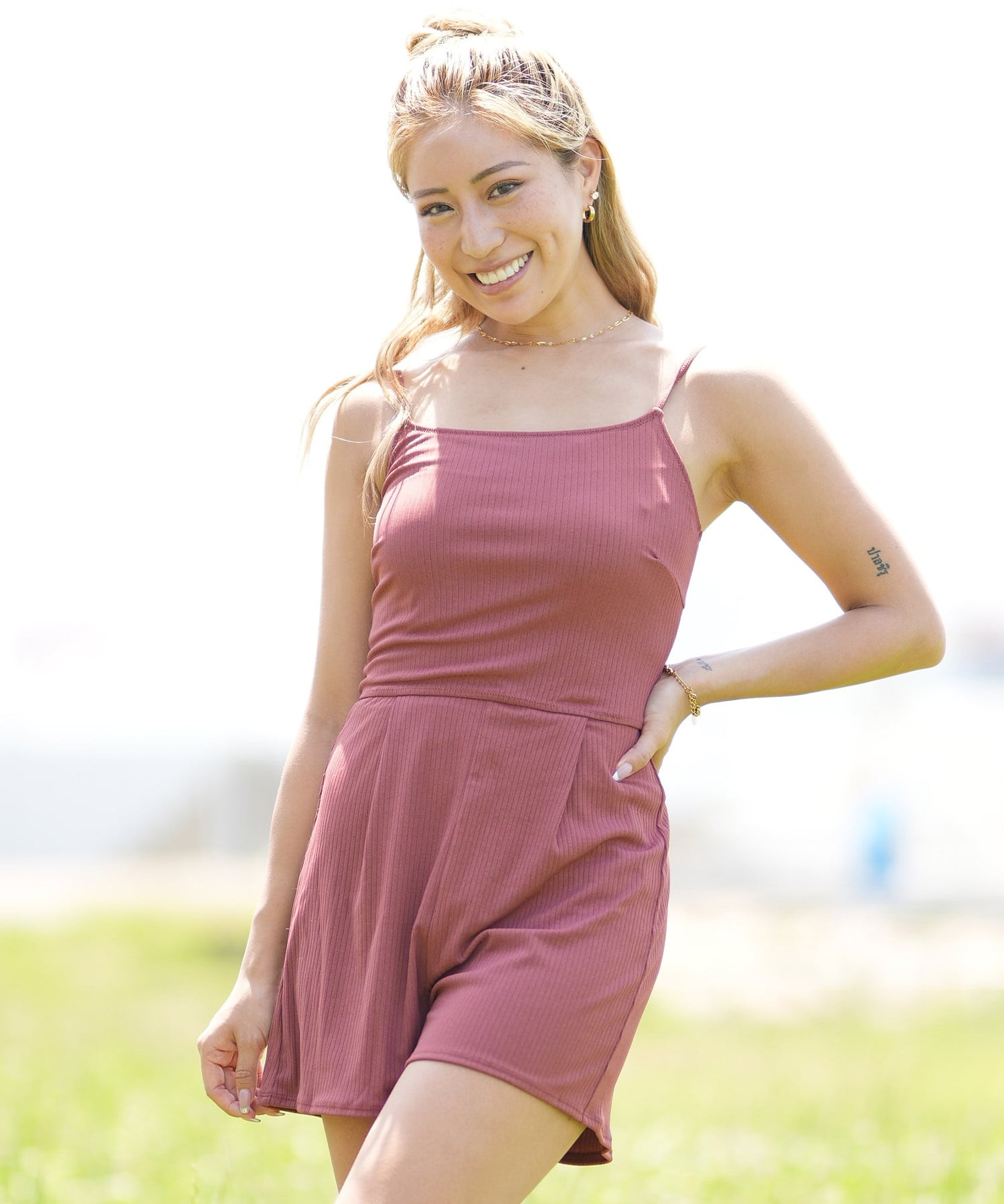 Ungrid アングリッド 水着 レディース サロペット 体型カバー 無地 640501(OR-9)