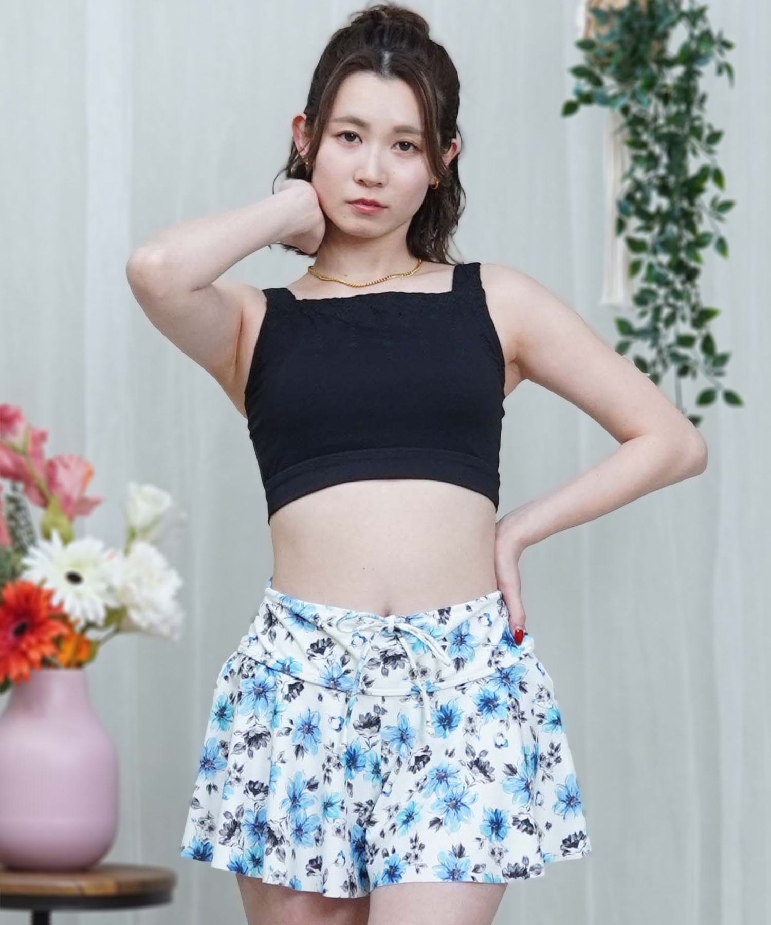 LAETITIA レリッタ 水着 レディース タンキニ 花柄 3点セット 441301(BK-9)