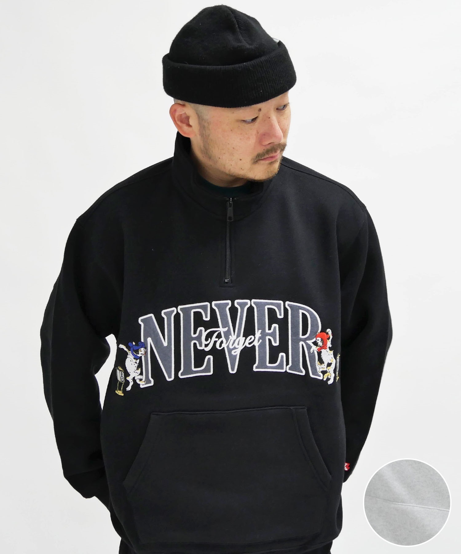 FORGET NEVER フォーゲットネバー ハーフジップトレーナー ビックシルエット 244OO1TR090FN	ムラサキスポーツ限定(BLK-M)