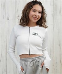 DC ディーシー 長袖 Tシャツ ロンT レディース クロップド丈 ショート丈 ジップアップ TELECO ZIP CARDIGAN LCD254310(WHT-M)