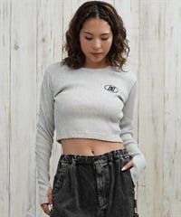 DC ディーシー 長袖 Tシャツ ロンT レディース クロップド丈 ショート丈 シンプル TELECO SHORT LS LLT254311(GRY-M)