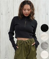 DC ディーシー 長袖 Tシャツ ロンT レディース クロップド丈 ショート丈 ハーフジップ LLT254312(BES-M)