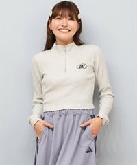 DC ディーシー 長袖 Tシャツ ロンT レディース クロップド丈 ショート丈 ハーフジップ LLT254312(GRY-M)