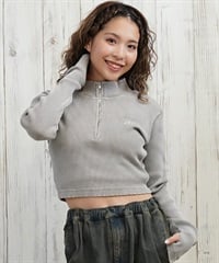 DC ディーシー 長袖 Tシャツ ロンT レディース クロップド丈 ショート丈 ハーフジップ LLT254312(BES-M)