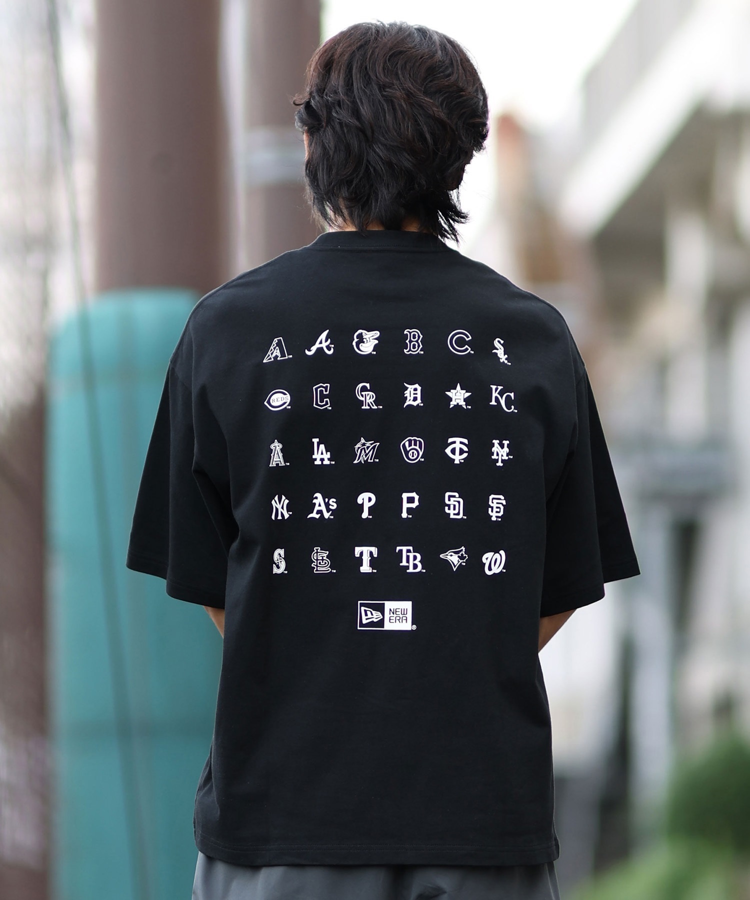 NEW ERA ニューエラ 半袖 Tシャツ メンズ バックプリント MLB ロゴ オーバーサイズ 14410064(BK-M)