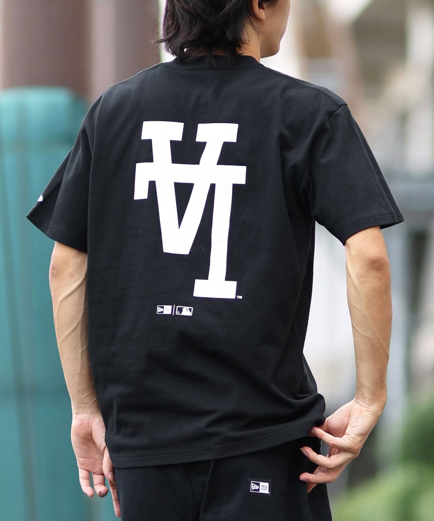 NEW ERA ニューエラ 半袖 Tシャツ メンズ バックプリント ロサンゼルス・ドジャース 14410096(BK-M)
