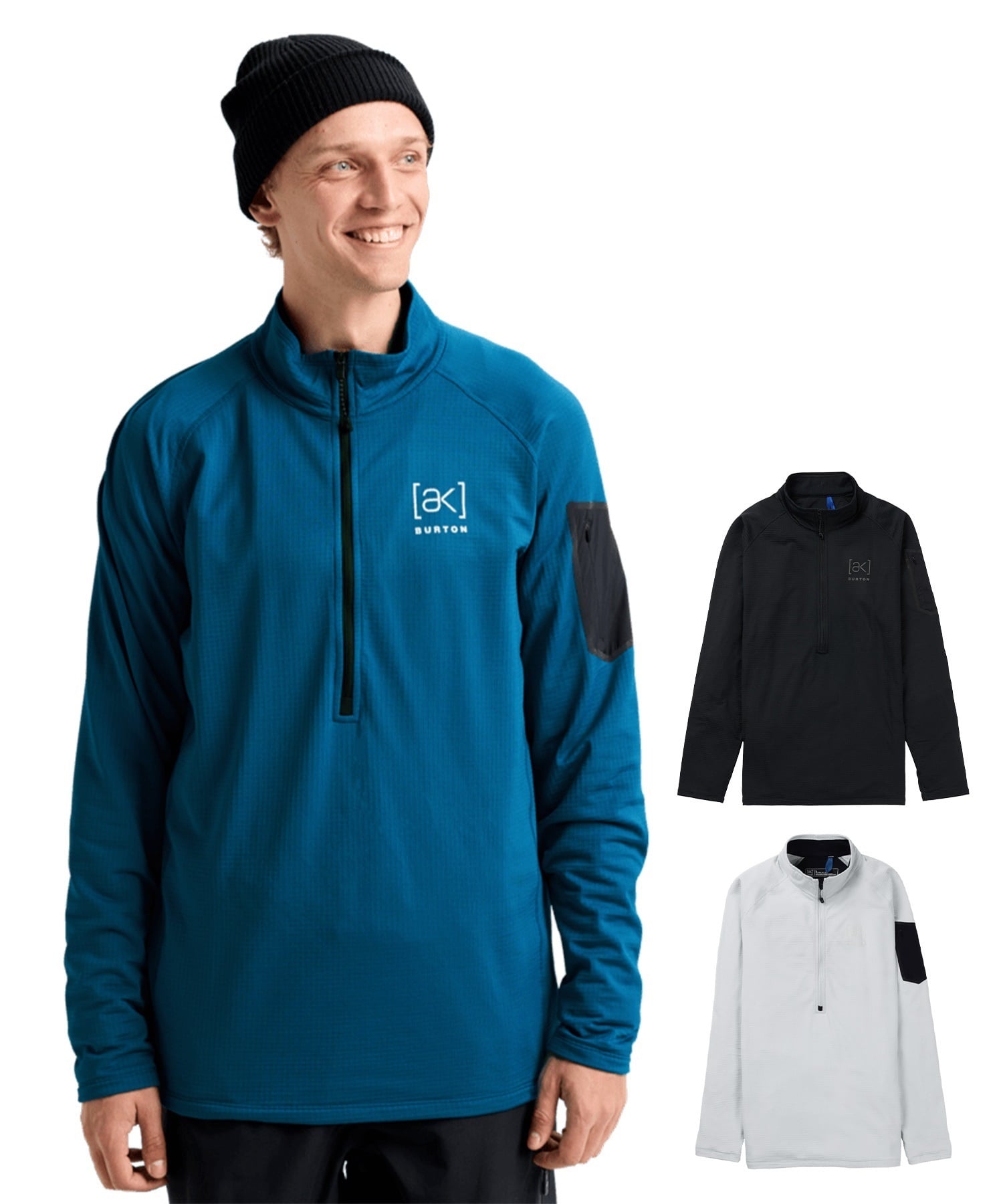BURTON バートン エーケー Men's [ak] Helium Grid Fleece Half-Zip スノーボード ウェア インナー メンズ 25-26モデル 【2526】(TRUEBLACK-XXS)