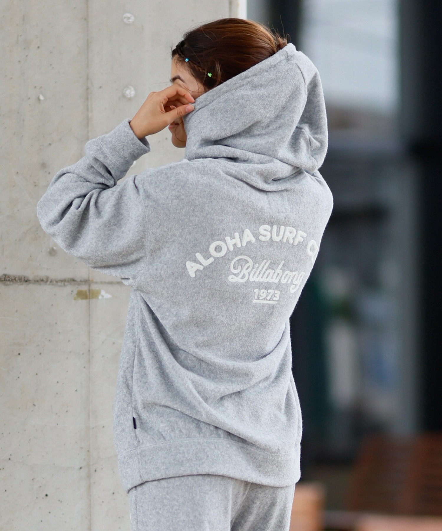 BILLABONG ビラボン パーカー ジップアップ レディース パイル生地 バックロゴ セットアップ対応 BF013-007(GRY-M)