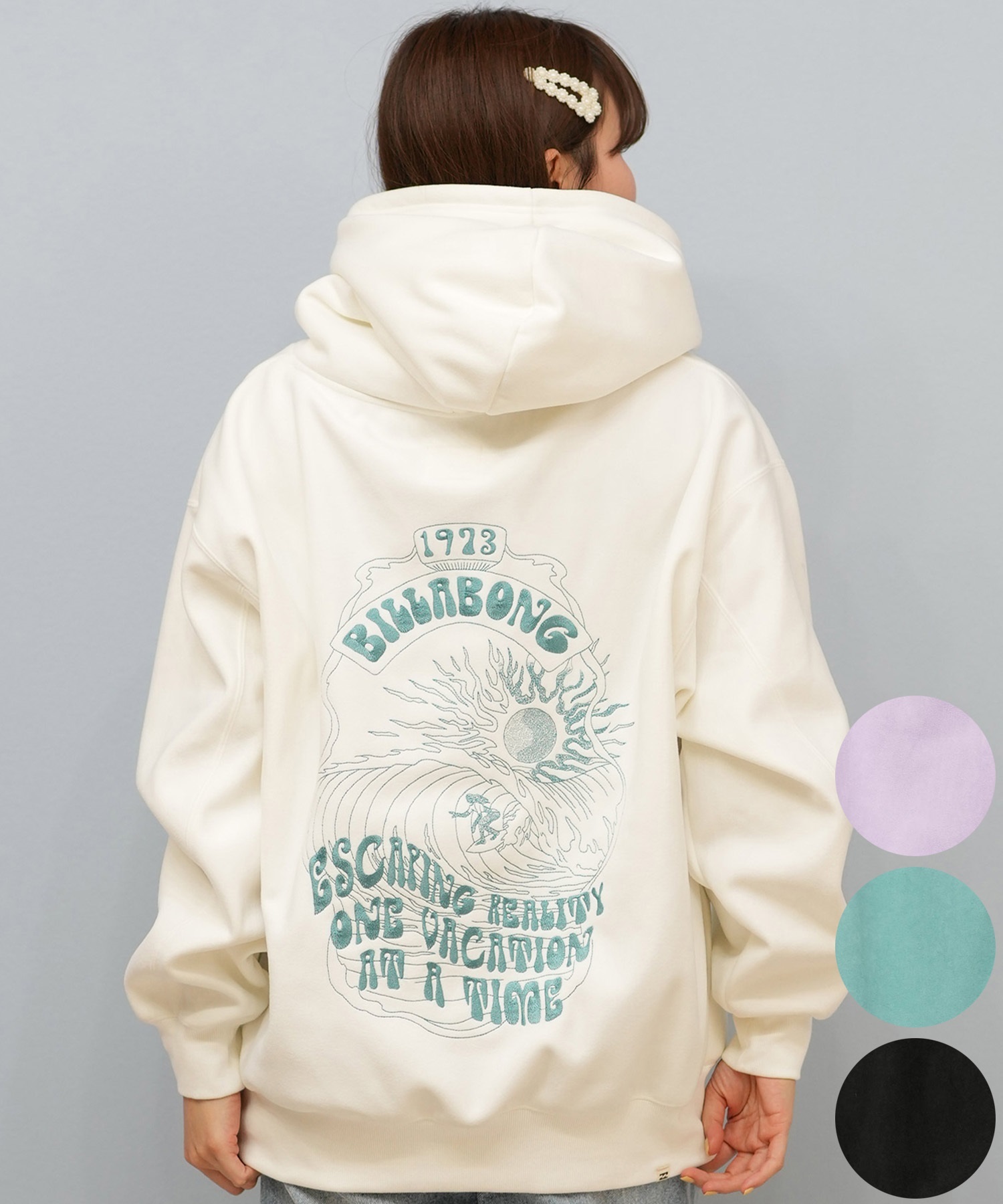 BILLABONG ビラボン プルオーバー パーカー レディース オーバーサイズ バックプリント BF014-015(BLK-M)