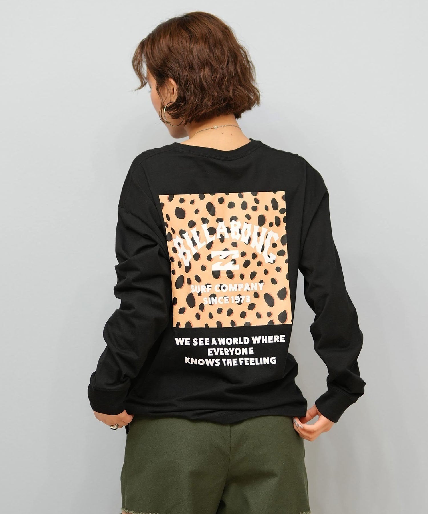 BILLABONG ビラボン 長袖 Tシャツ ロンT レディース バックプリント SQUARE LOGO BOY FIT LS TEE BF014-052(BLK-M)