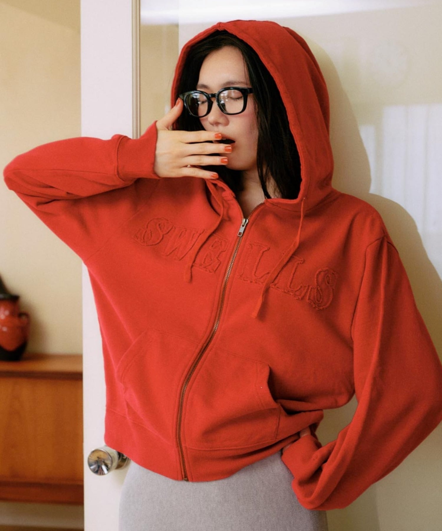 RIKKA FEMME リッカファム ジップアップ パーカー レディース スウェット フーディー ロゴ ワッペン 裏毛 セットアップ対応 RF25FW09(RED-FREE)