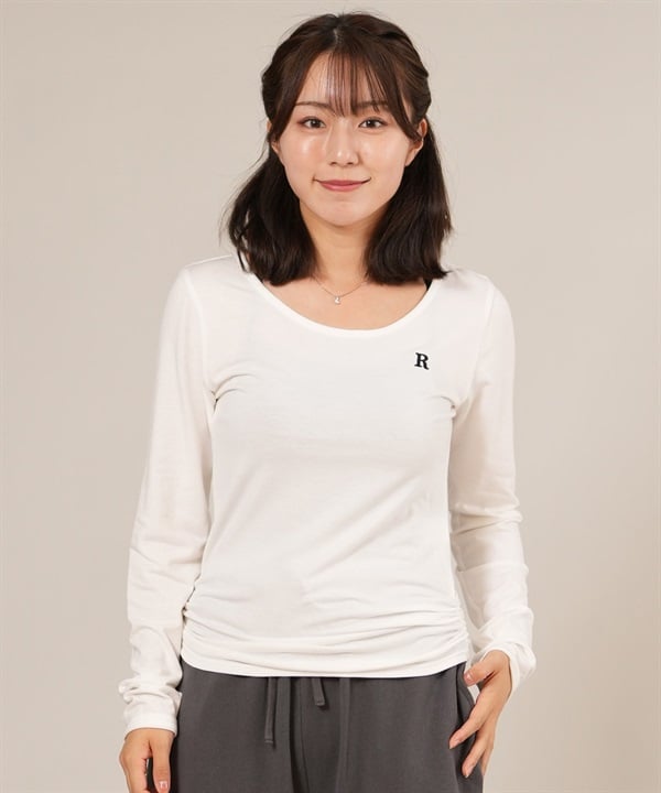 RIKKA FEMME リッカファム 長袖 Tシャツ ロンT レディース ギャザー ワンポイント 薄手 RF25FW02