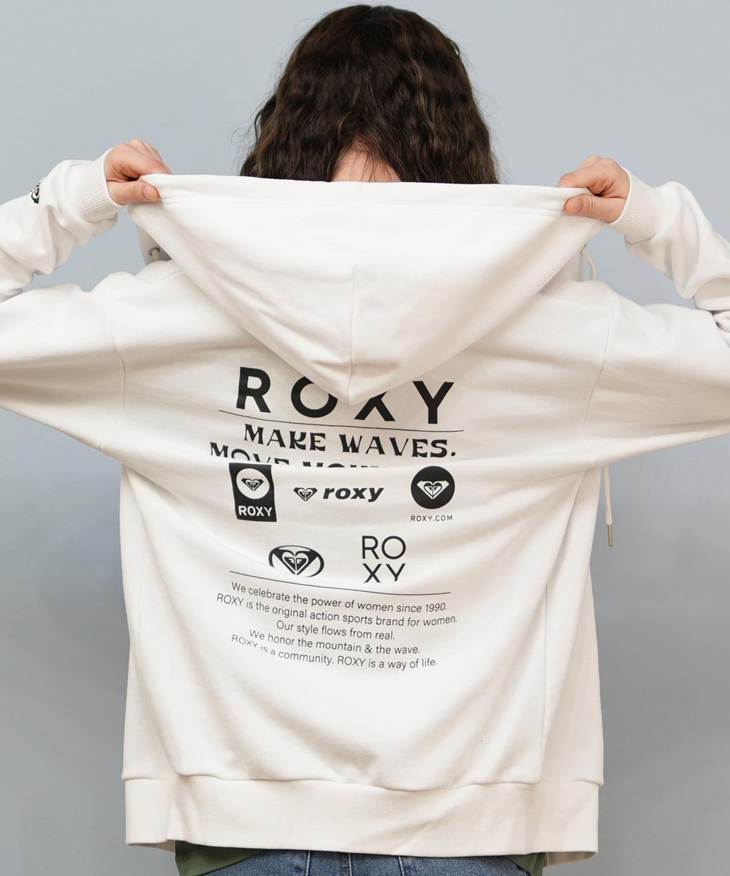 ROXY ロキシー ジップアップ パーカー レディース バックプリント ロゴ HISTORICAL LOGO ZIP HOODIE RZP254027(WHT-M)