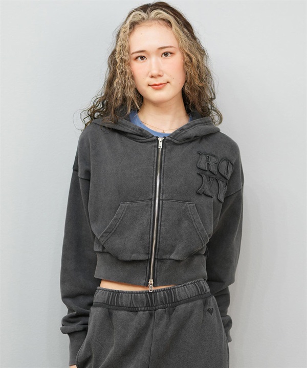 ROXY ロキシー ジップアップ パーカー レディース ウォッシュ加工 クロップド丈 ショート丈 セットアップ対応 YOLO ZIP RZP254034(BBK-S)