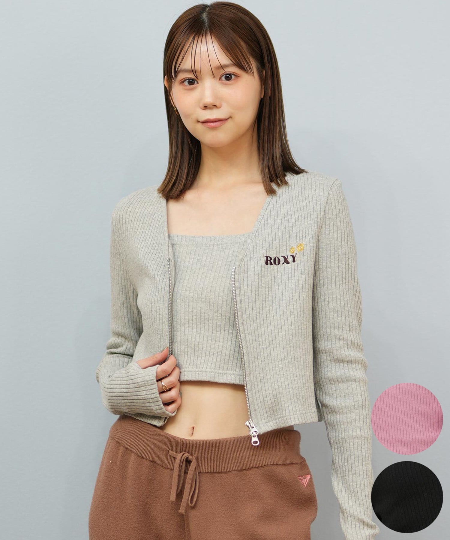 ROXY ロキシー ニット セーター カーディガン レディース クロップド丈 ショート丈 2点セット RDK254010(BLK-M)