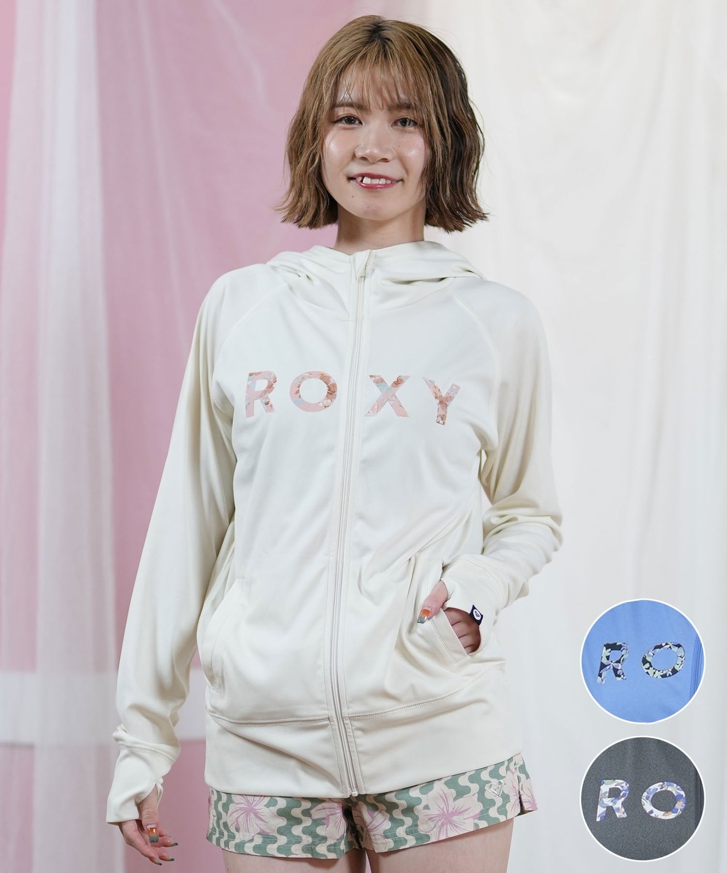 ROXY ロキシー ラッシュガード レディース パーカー ジップアップ 長袖 水陸両用 UVカット ARTSY FLORAL LOGO PARKA RLY251041(BLU-S)