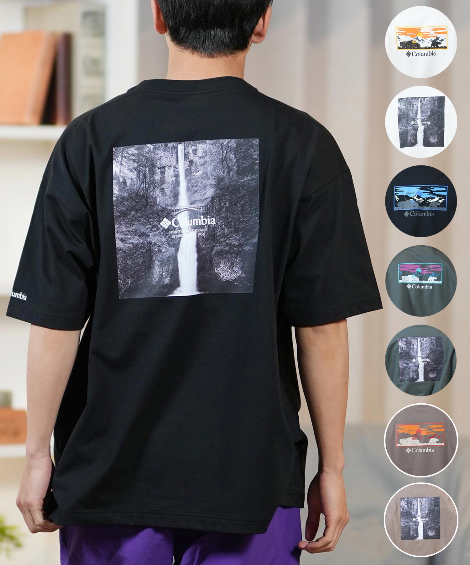 Columbia コロンビア 半袖 Tシャツ メンズ オーバーサイズTシャツ UVケア バックプリント PM4502 ムラサキスポーツ限定(100-S)