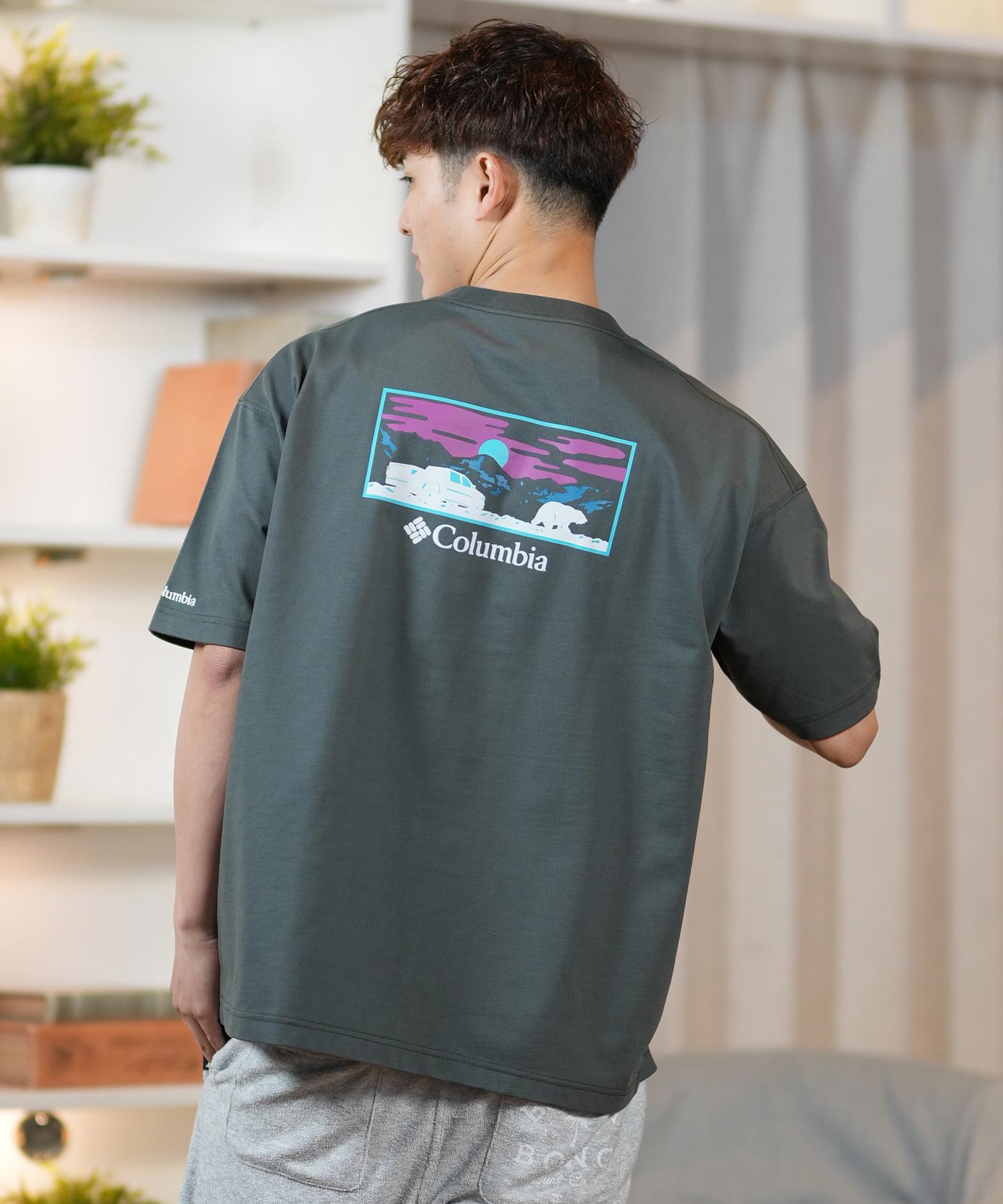 Columbia コロンビア 半袖 Tシャツ メンズ オーバーサイズTシャツ UVケア バックプリント PM4502 ムラサキスポーツ限定(28-S)