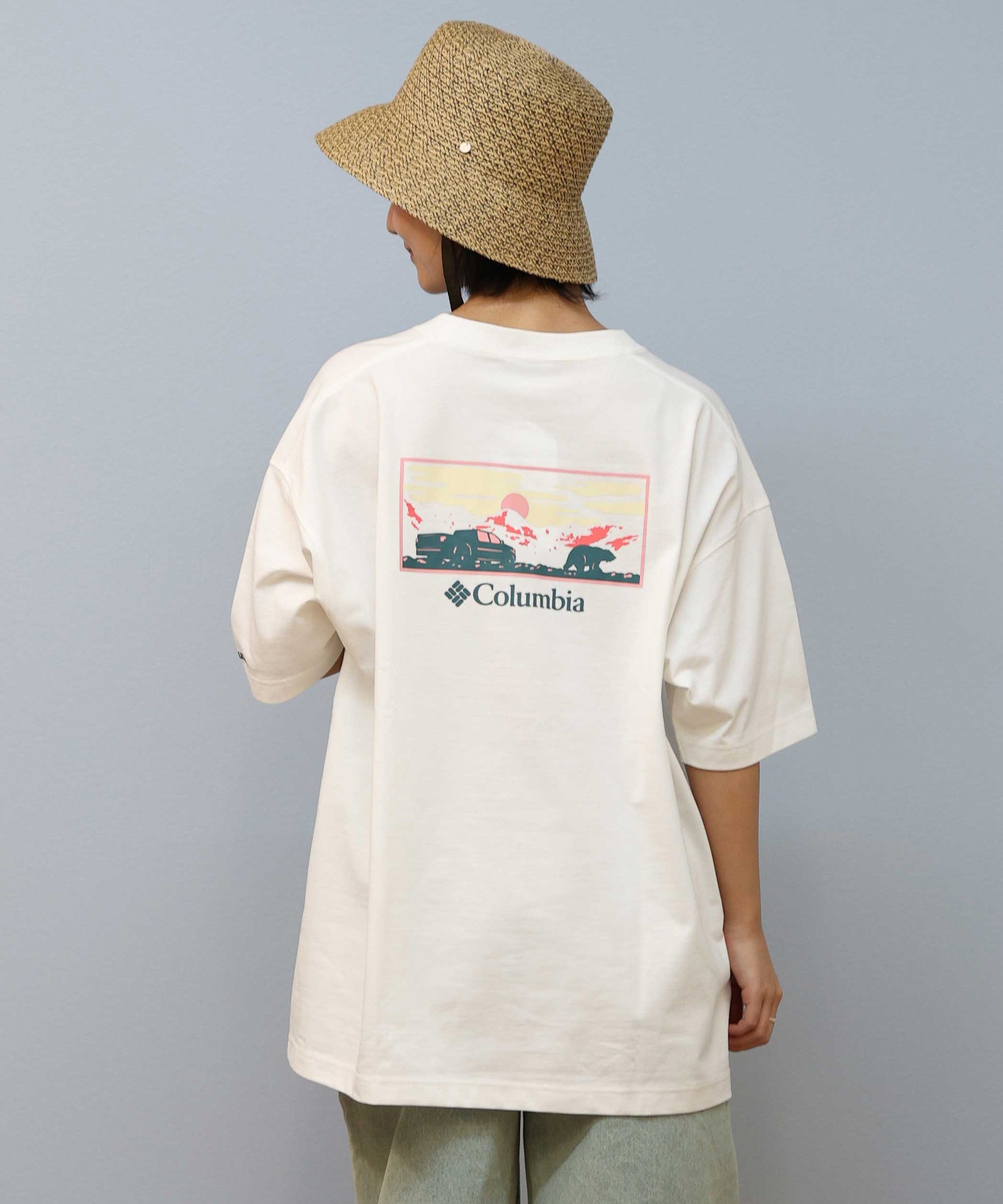 Columbia コロンビア 半袖 Tシャツ レディース バックプリント ロゴ オーバーサイズ UVカット PM4502-LADY ムラサキスポーツ限定(102-S)