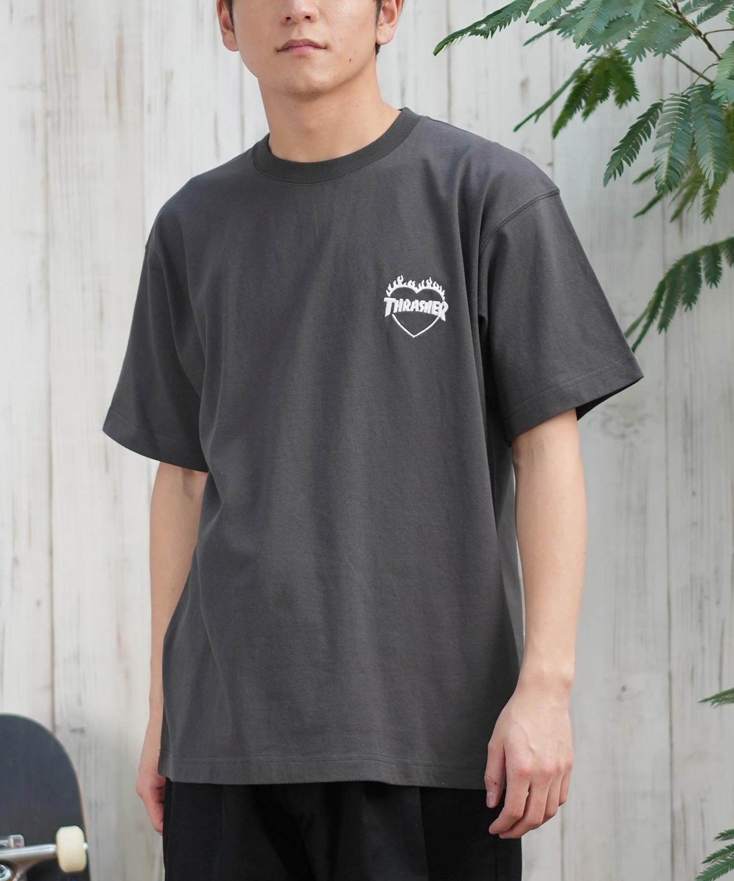 THRASHER スラッシャー 半袖 Tシャツ メンズ フロント刺繍 オーバーサイズ 252TH1ST040 ムラサキスポーツ限定(GRY-S)