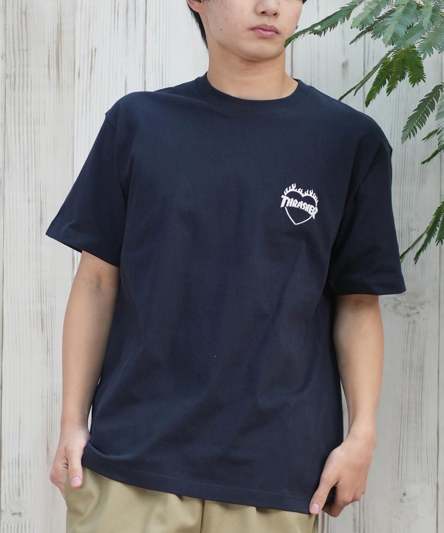 THRASHER スラッシャー 半袖 Tシャツ メンズ フロント刺繍 オーバーサイズ 252TH1ST040 ムラサキスポーツ限定(NVY-S)
