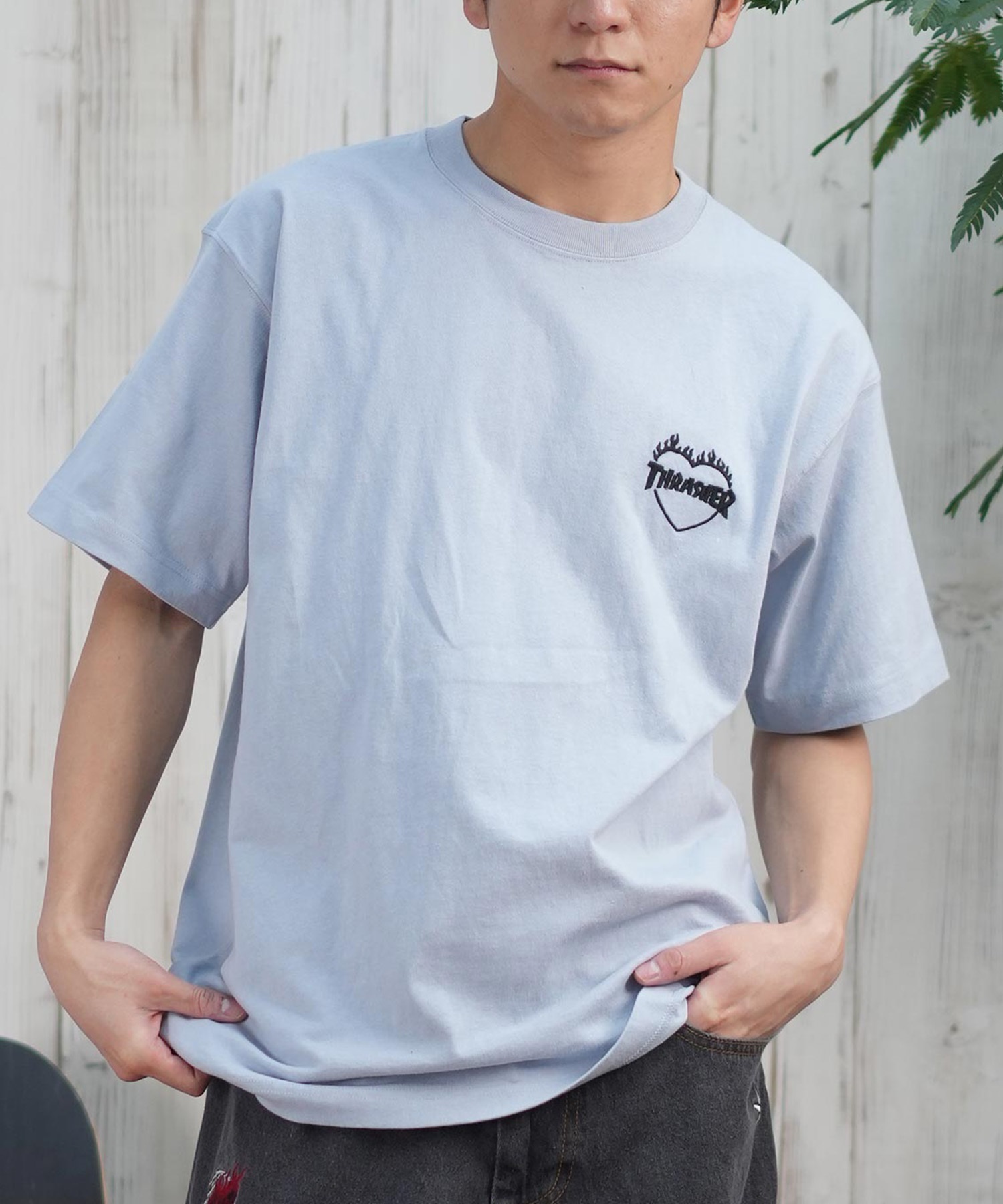THRASHER スラッシャー 半袖 Tシャツ メンズ フロント刺繍 オーバーサイズ 252TH1ST040 ムラサキスポーツ限定(SAX-S)