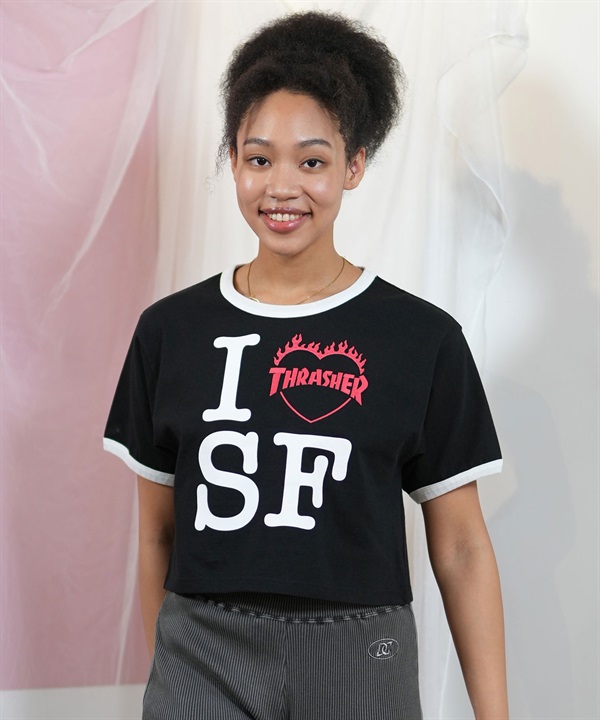THRASHER スラッシャー 半袖 Tシャツ レディース アイラブTシャツ リンガーシャツ 252TH2ST031