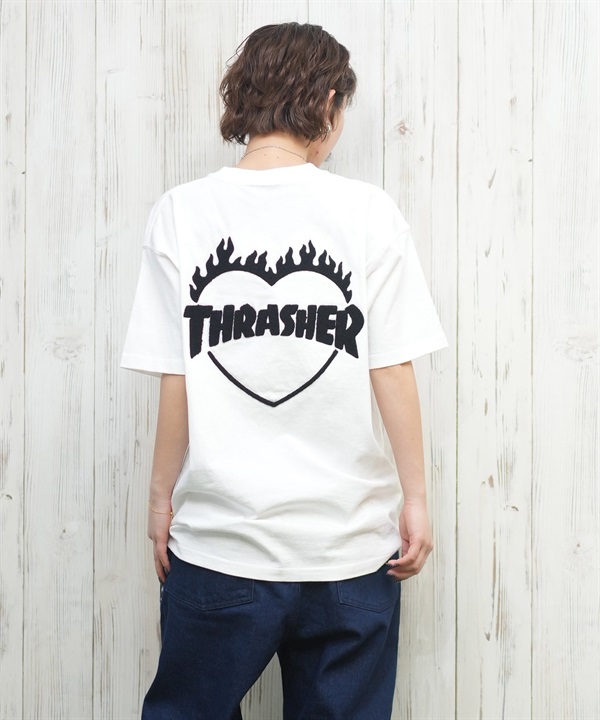 THRASHER スラッシャー 半袖 Tシャツ レディース バーニングハートTシャツ 252TH2ST033(WHT-M)