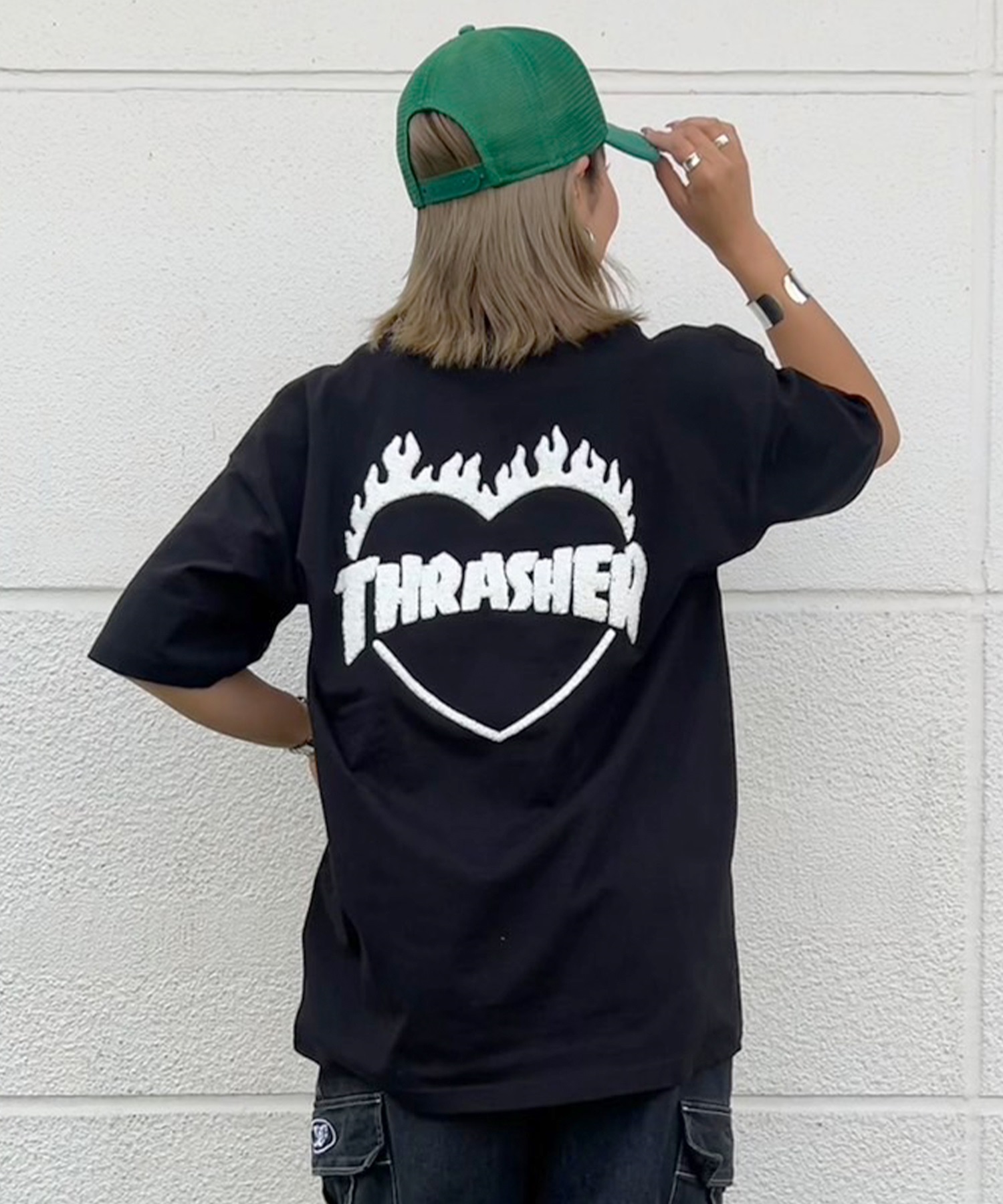 THRASHER スラッシャー 半袖 Tシャツ レディース バーニングハートTシャツ 252TH2ST033(BLK-M)