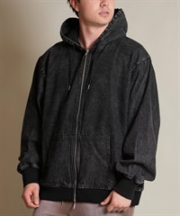 DEAR LAUREL ディアローレル デニム パーカー ジャケット メンズ ジップアップ フーディー ウォッシュ加工 ヴィンテージ風 DENIM PARKA JK D25F-0105(BLK-M)