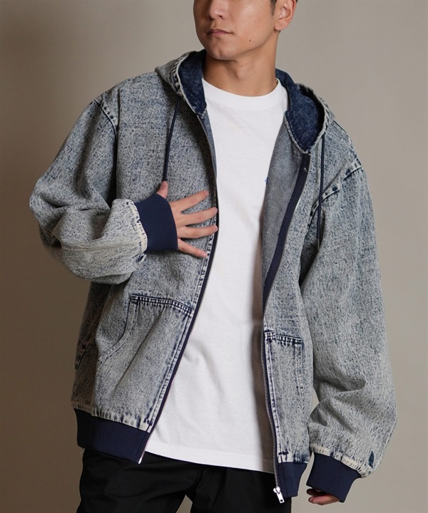 DEAR LAUREL ディアローレル デニム パーカー ジャケット メンズ ジップアップ フーディー ウォッシュ加工 ヴィンテージ風 DENIM PARKA JK D25F-0105