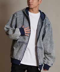 DEAR LAUREL ディアローレル デニム パーカー ジャケット メンズ ジップアップ フーディー ウォッシュ加工 ヴィンテージ風 DENIM PARKA JK D25F-0105(BLU-M)