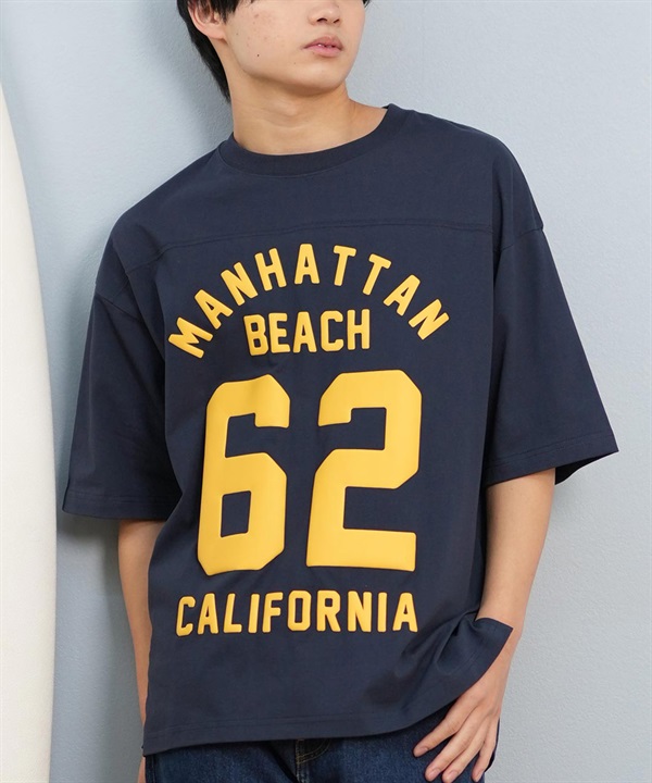 DEAR LAUREL ディアローレル 半袖 Tシャツ メンズ バックプリント 抗菌防臭 UVケア 接触冷感 CAL FOOTBALL TEE D25S2106