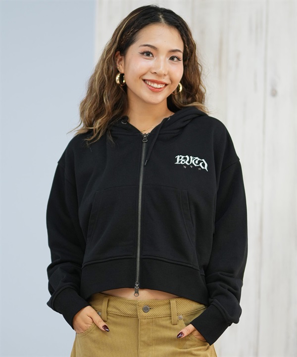 RVCA ルーカ ジップアップ パーカー レディース スウェット フーディー ショート丈 ロゴ 裏毛 NEAT ZIP HOODIE BF044-014(BLK-S)