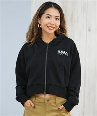 RVCA ルーカ ジップアップ パーカー レディース スウェット フーディー ショート丈 ロゴ 裏毛 NEAT ZIP HOODIE BF044-014(BLK-S)