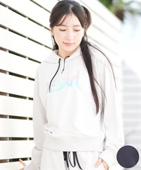 X-girl SPORTS エックスガールスポーツ プルオーバー パーカー レディース クロップド丈 ショート丈 ロゴ 155253012002(BK-M)