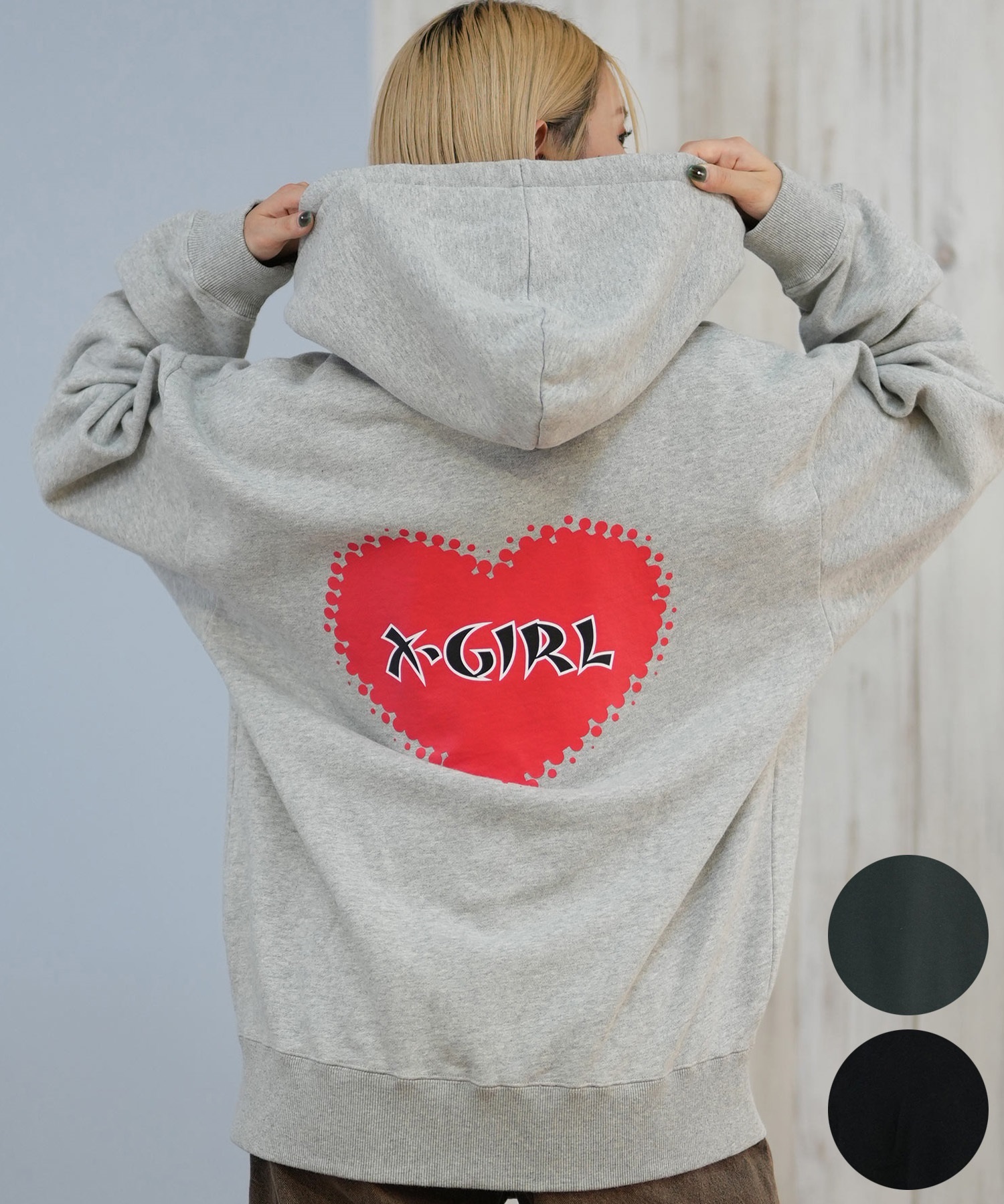 X-GIRL エックスガール ジップアップ パーカー レディース バックプリント ロゴ HEART ZIP UP HOODIE 105253012024(ASH-S)