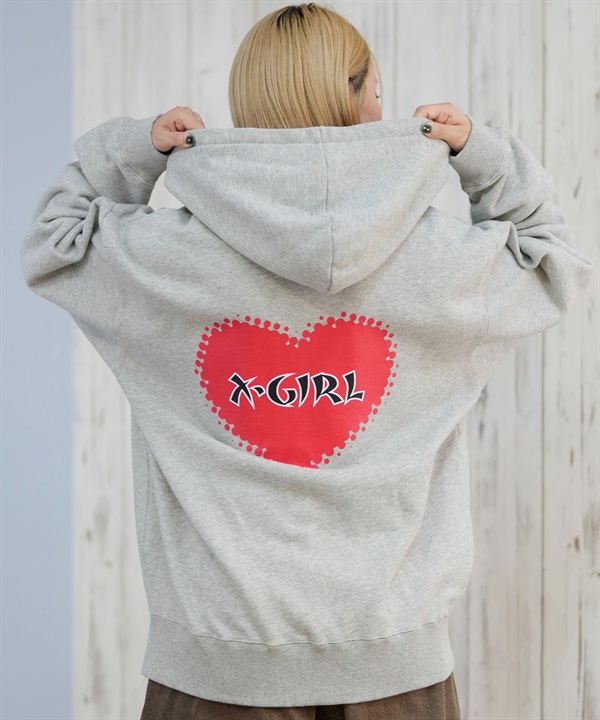 X-GIRL エックスガール ジップアップ パーカー レディース バックプリント ロゴ HEART ZIP UP HOODIE 105253012024(ASH-S)