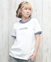 X-girl エックスガール 半袖 Tシャツ レディース リンガーシャツ フロントロゴ LOGO S S RINGER CLASSIC TEE 105251011031(LTBLU-S)