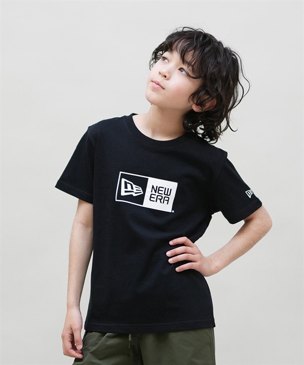NEW ERA ニューエラ 半袖 Tシャツ キッズ Youth 半袖 コットン Tシャツ ボックスロゴ 14521379(BLK-130cm)
