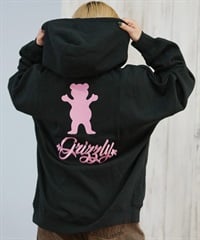 GRIZZLY グリズリー プルオーバー パーカー レディース バックプリント ロゴ 裏起毛 BIG EMBROIDERY BEAR G25FW-4332(BLK-M)