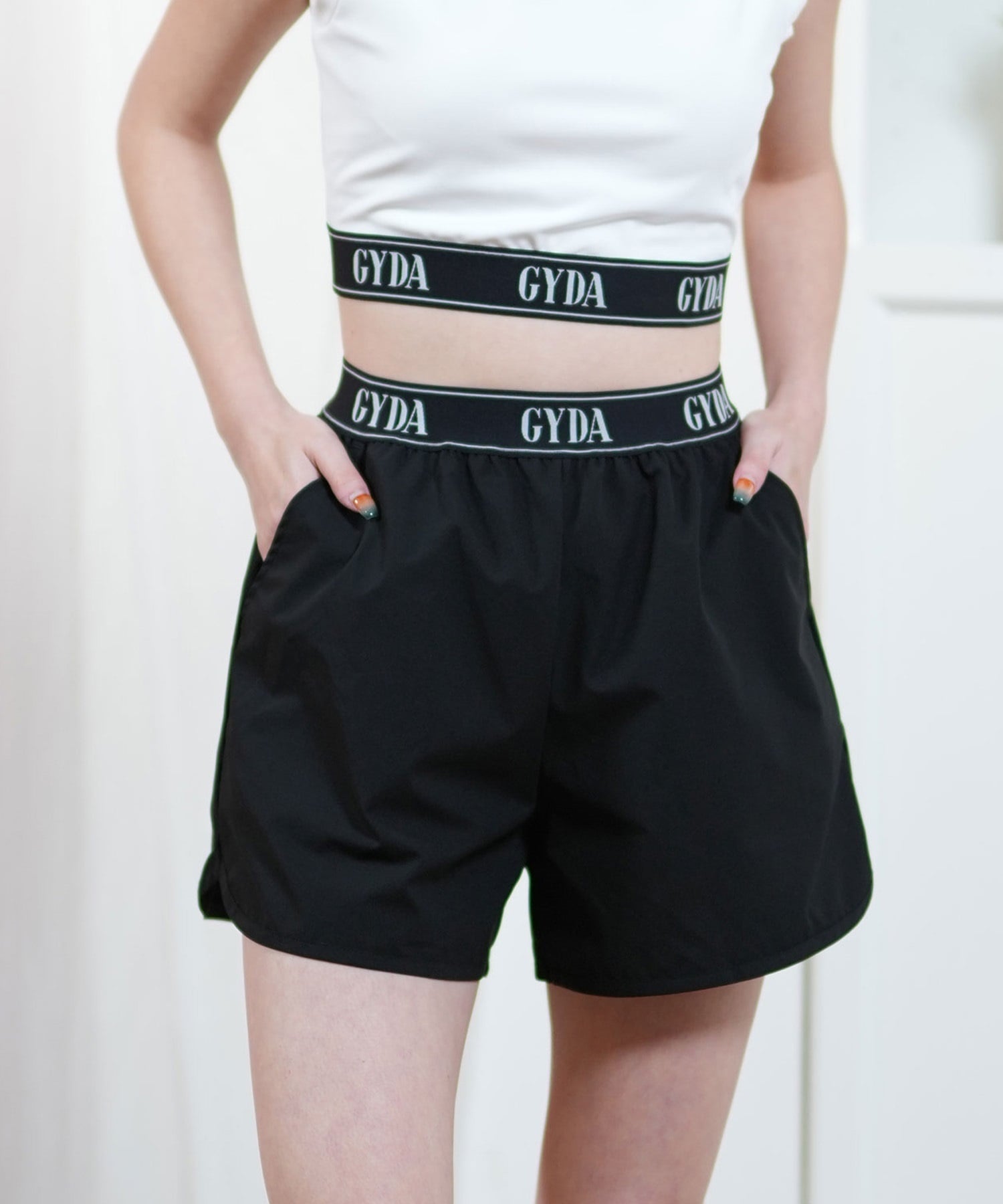 GYDA ジェイダ 水着 レディース トランクス ショートパンツ ロゴテープ UVカット 404570(BLK-M)