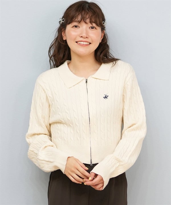 BEVERY HILLS P.C ビバリーヒルズポロクラブ カーディガン レディース ケーブル編み ワンポイント 5487-6753