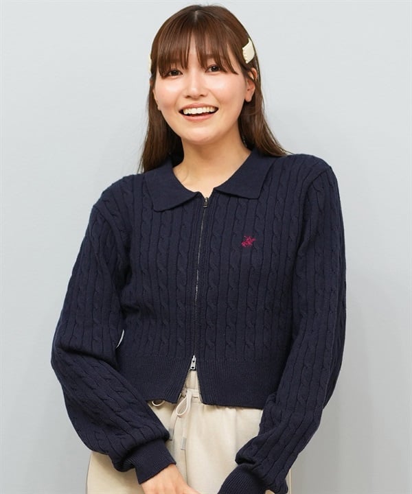 BEVERY HILLS P.C ビバリーヒルズポロクラブ カーディガン レディース ケーブル編み ワンポイント 5487-6753