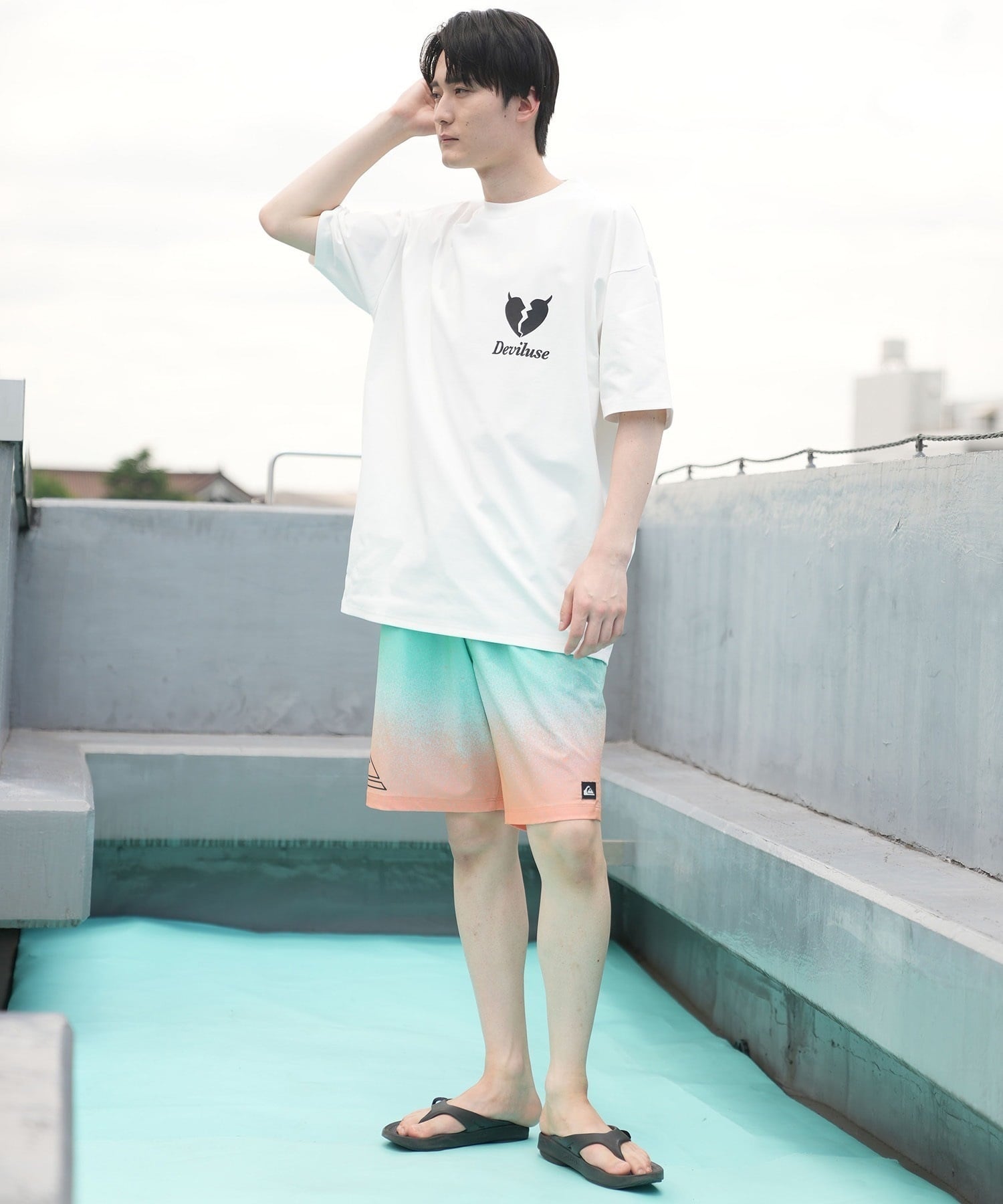 DEVILUSE デビルユース メンズ ラッシュガード 半袖 Tシャツ オーバーサイズ 水陸両用 ムラサキスポーツ限定 243OO1ST303DU(WHT-M)