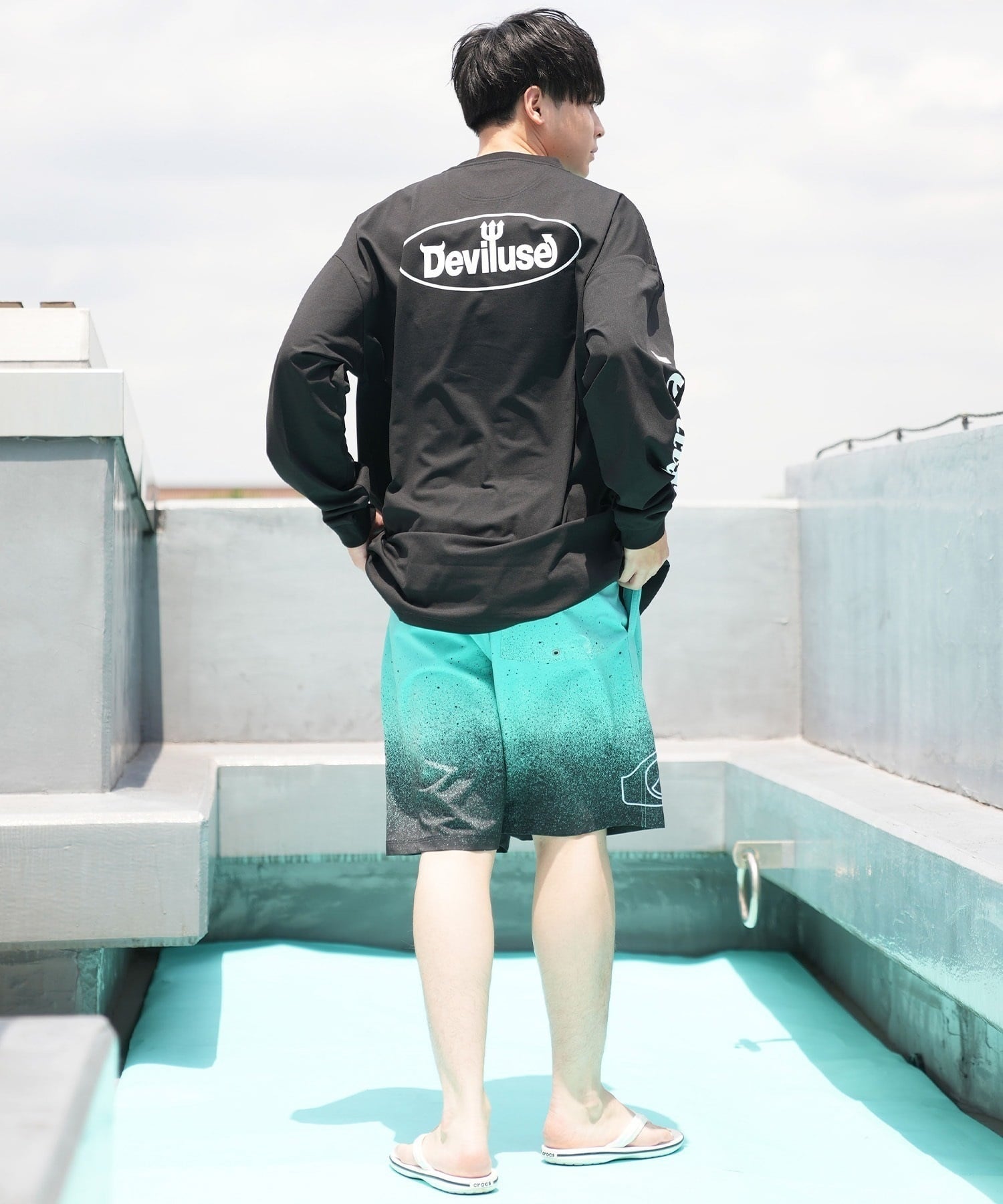 DEVILUSE デビルユース メンズ ラッシュガード 長袖 Tシャツ オーバーサイズ 水陸両用 ムラサキスポーツ限定 243OO1LT089DU(WHT-M)