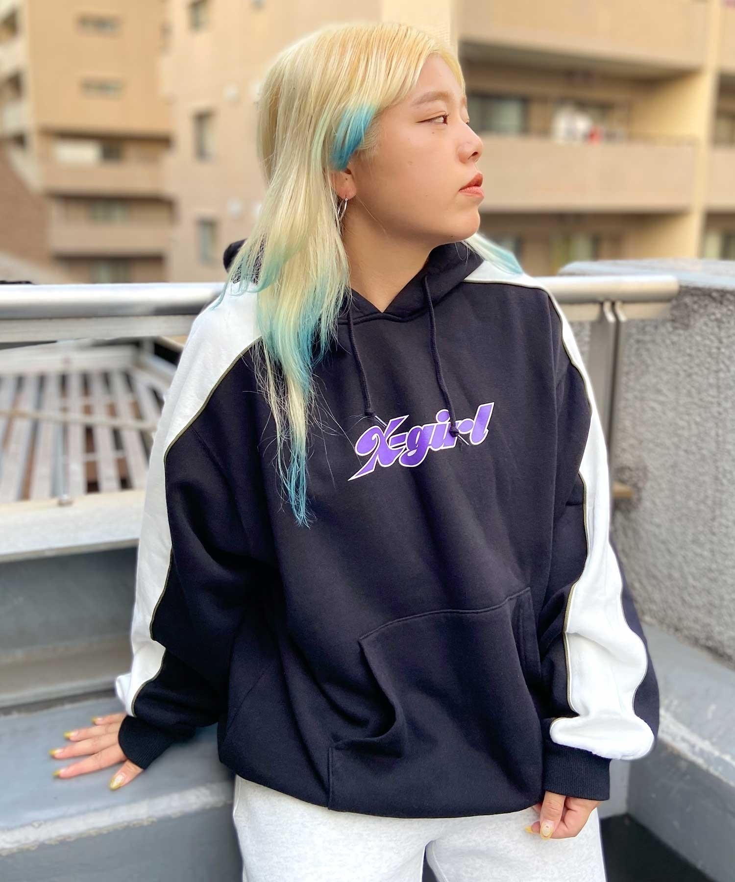 X-GIRL/エックスガール  CONTRAST COLOR SWEAT HOODIE レディース プルオーバー パーカー 105233012022(WHITE-M)