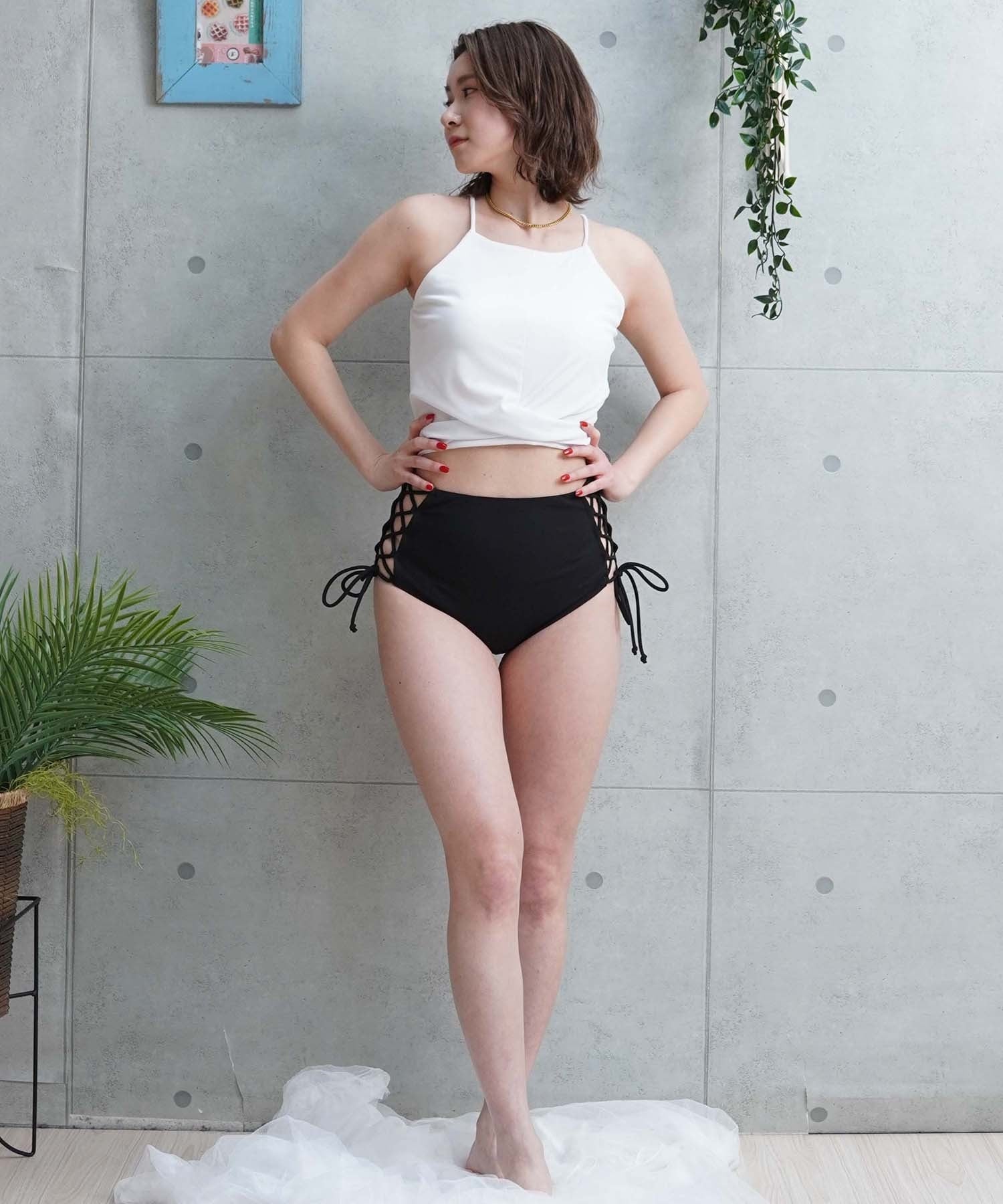 LAETITIA レリッタ 水着 レディース リブハイネック ハイウエスト レースアップ 440901 ムラサキスポーツ限定(WT-9)