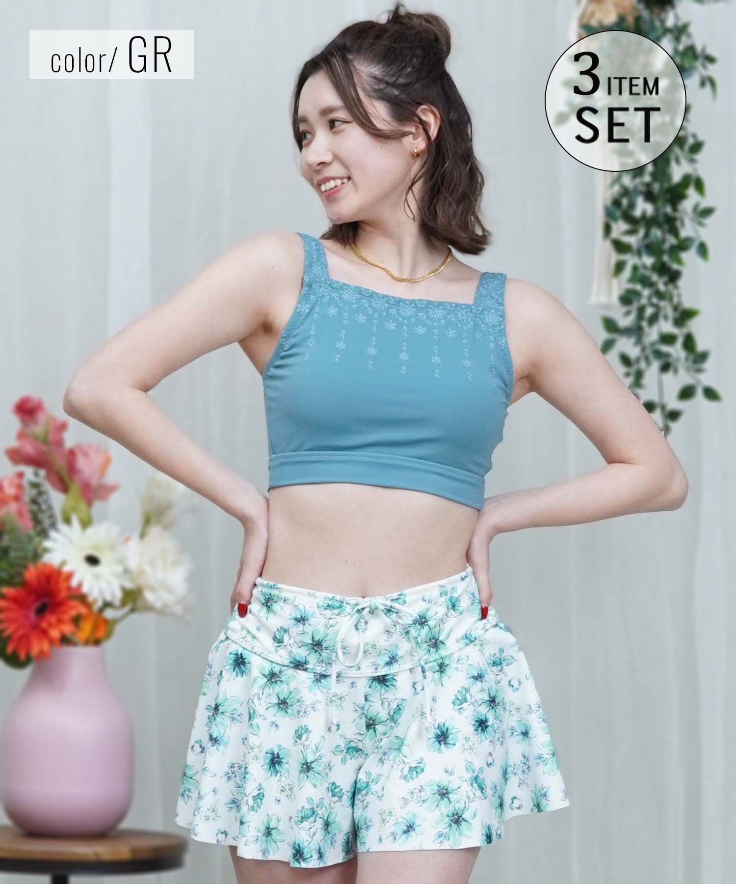 LAETITIA レリッタ 水着 レディース タンキニ 花柄 3点セット 441301(WT-9)