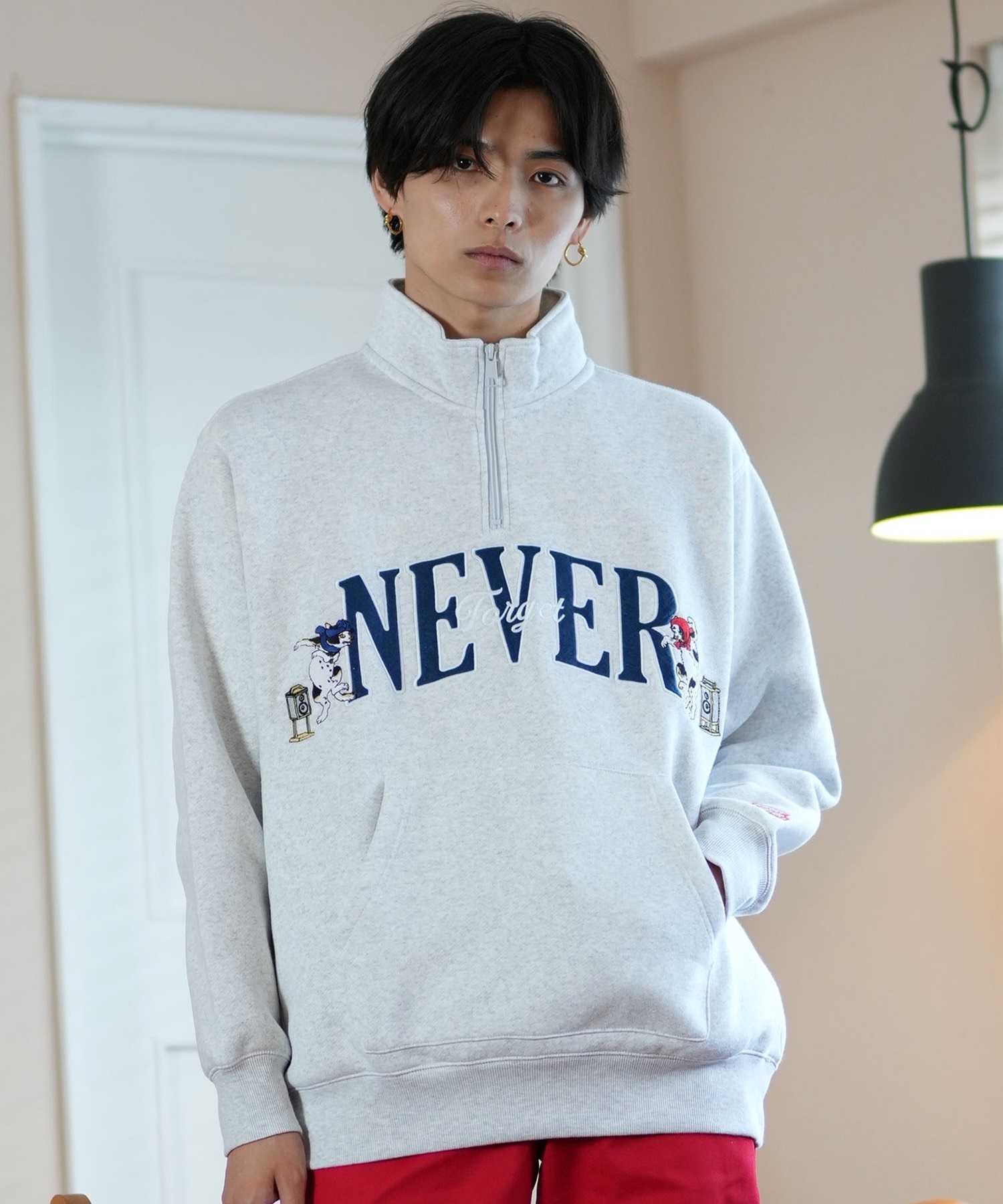 FORGET NEVER フォーゲットネバー ハーフジップトレーナー ビックシルエット 244OO1TR090FN	ムラサキスポーツ限定(BLK-M)